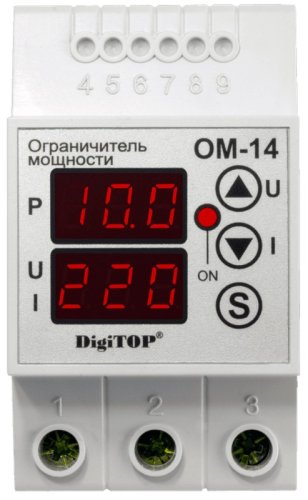 Ограничитель мощности однофазный цифровой на DIN-рейку DigiTOP OM-14 0,1-14кВт 50-400В картинка